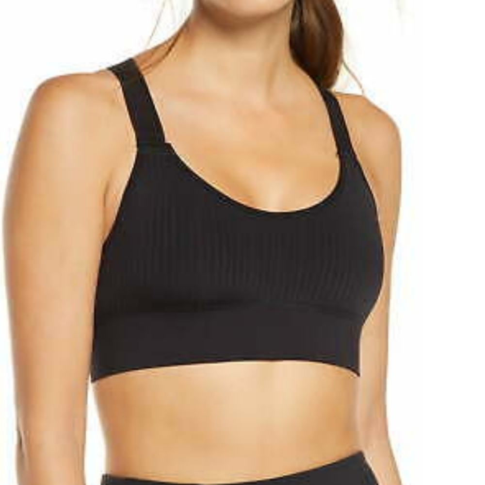 Zella Sports Bra Black Size Medium M Ribbed NWT